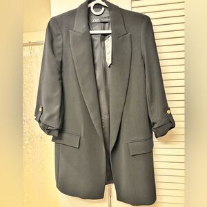 ZARA BLAZER WITH ROLLED-UP SLEEVES BLACK